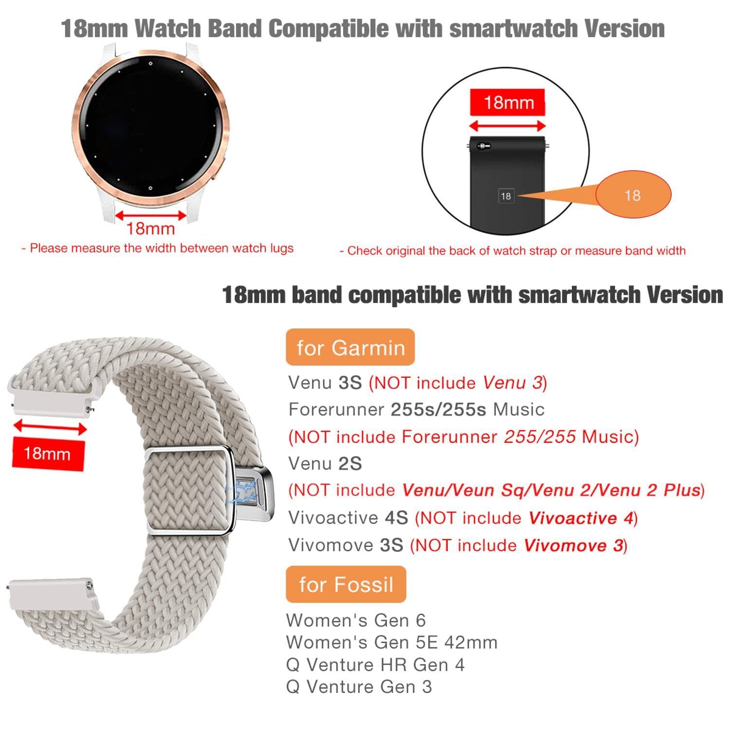 Abanen 編組伸縮性ナイロン腕時計バンド Garmin Venu 2S / Vivoactive