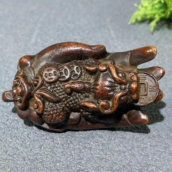 銅器 神獣 茶台 茶寵 文鎮 文房具 手把件 掌中握財 装飾品 工芸