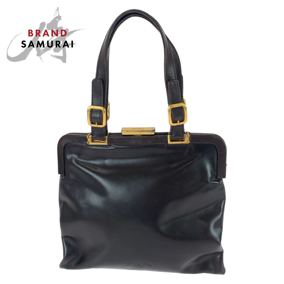 美品 PRADA プラダ ヴィンテージ ダークブラウン ゴールド金具 レザー 