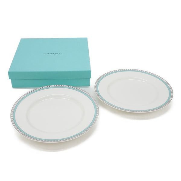 ティファニー お皿 ペアプレート Tiffany&Co.】プラチナブルーバンド
