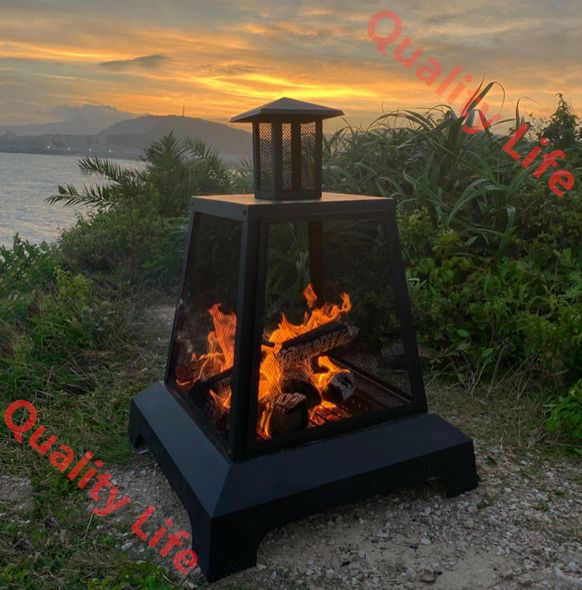 庭の暖炉 ガーデンアウトドアヒーター 薪ストーブ テント ストーブ バーナー 焚き火台 アウトドアキャンプ用防風ヒーター ソロストーブ ロケットストーブ 暖炉用 70×70×106cm 黒