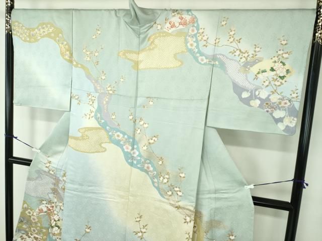 平和屋着物●訪問着　駒刺繍　霞地紙花文　辻が花　金彩　正絹　逸品　DAAY1109ps 平和屋着物○訪問着 駒刺繍 霞地紙花文 辻が花 金彩 正絹