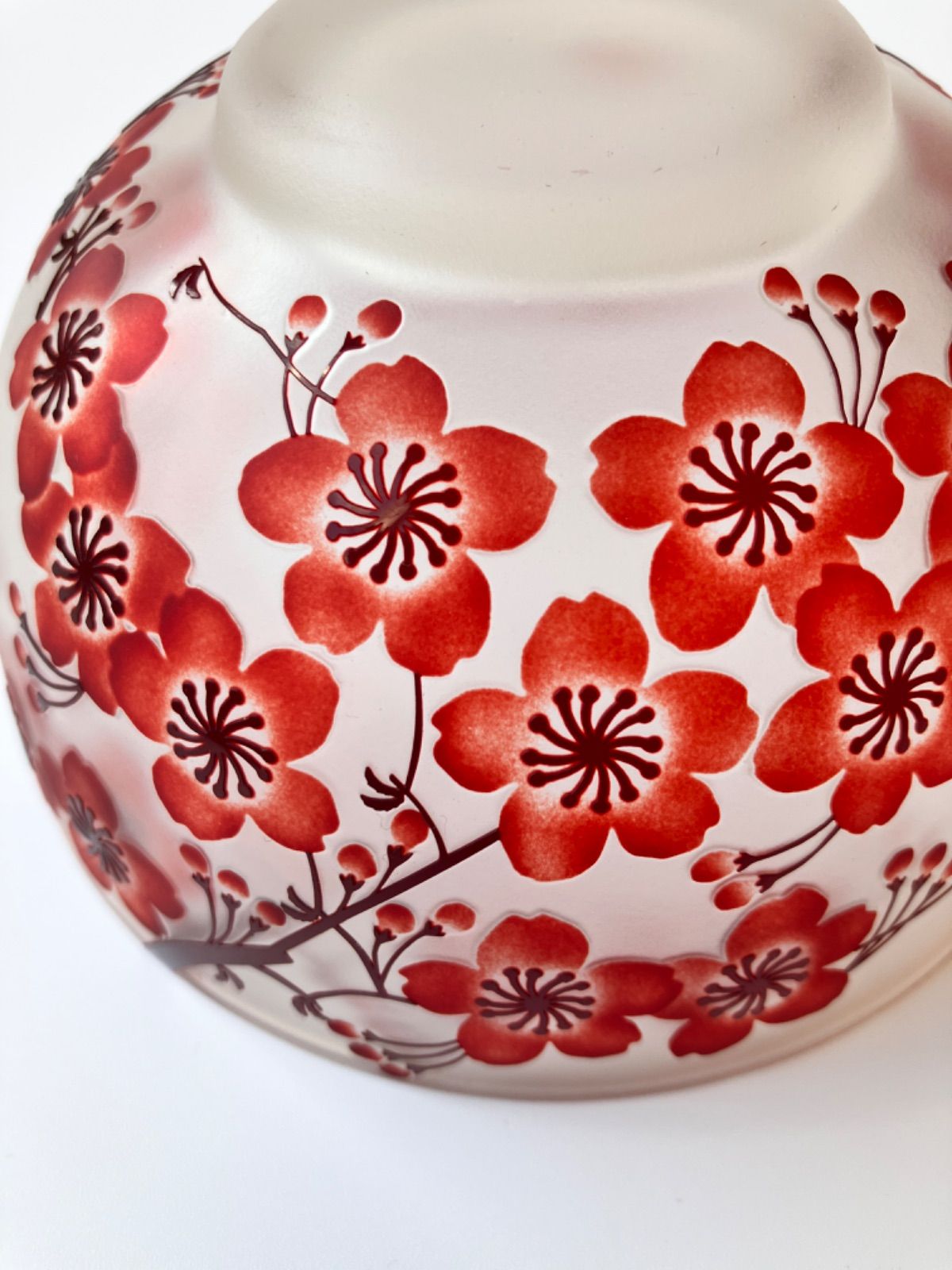  ガラス 抹茶碗 桜彫 茶道具 φ12 cm 高さ8 茶器 お茶会 おもてなし 贈り物 春の茶道具 桜モチーフ モダン 茶道 お点前セット 日本茶用品 茶器