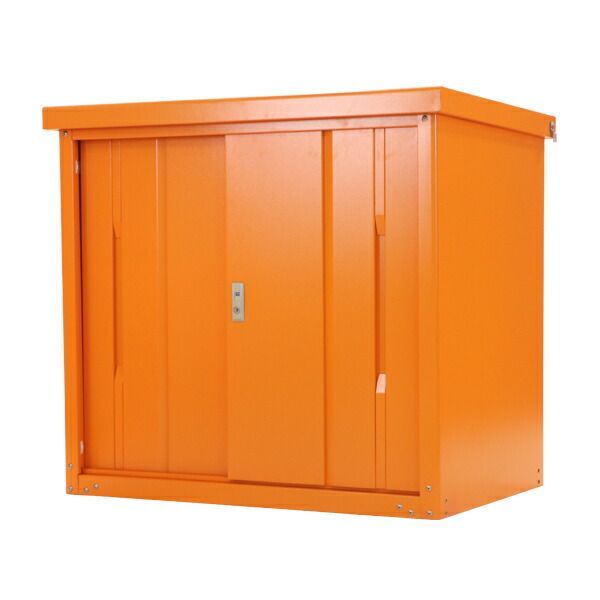 屋外物置 スチール製 家庭用収納庫 鍵付き オレンジ 幅約935mm×奥行約