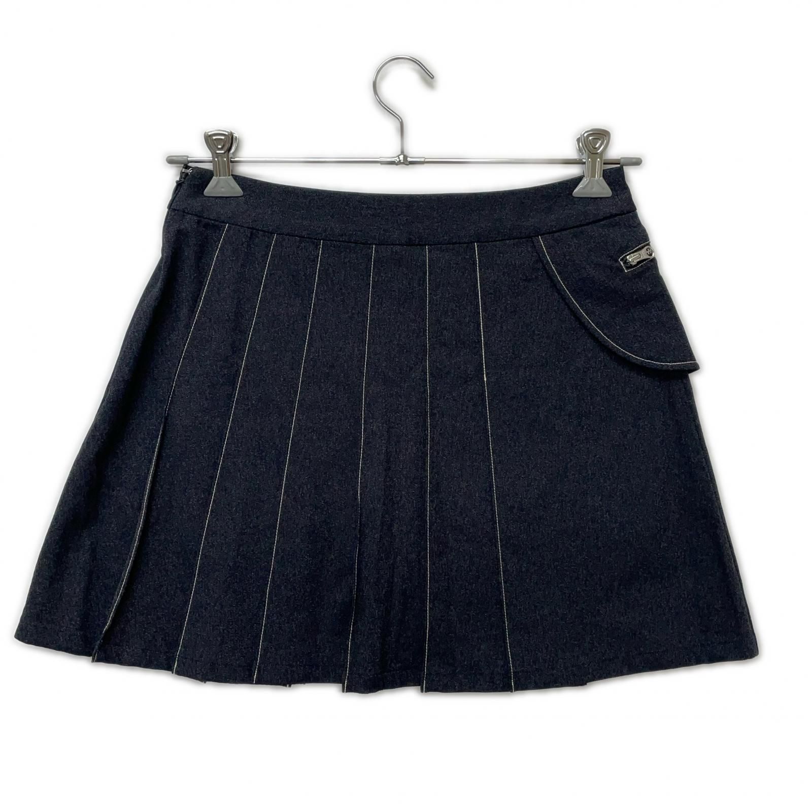 レディース ワック WAAC スカート 27インチ L インディゴブルー プリーツ 外付けポケット 一体型インパン