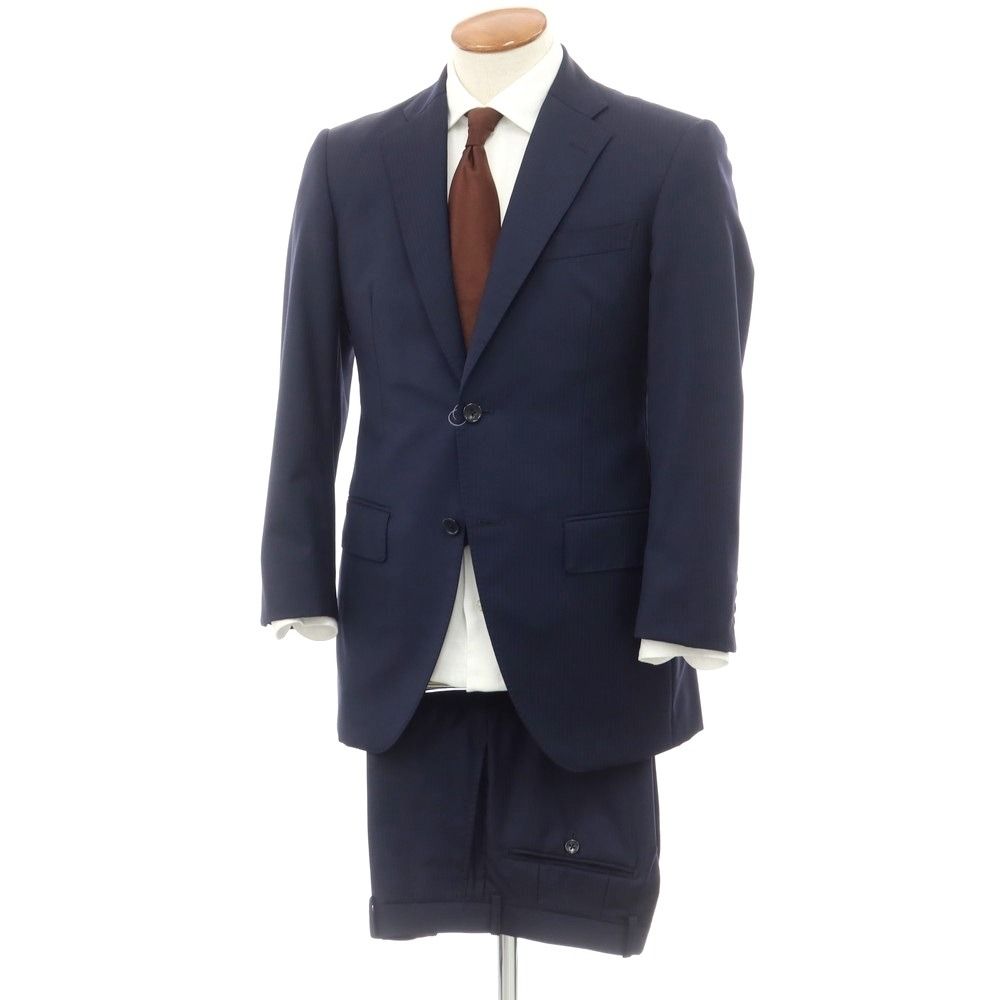 【中古】アザブテーラー azabu tailor ウール ストライプ 2つボタンスーツ ネイビー【サイズ46/79】【メンズ】