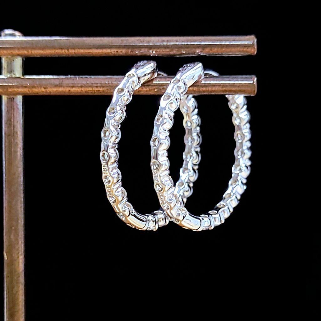 19mm 計1.1ct ダイヤモンド K18 WG フープ ピアス 鑑別書付