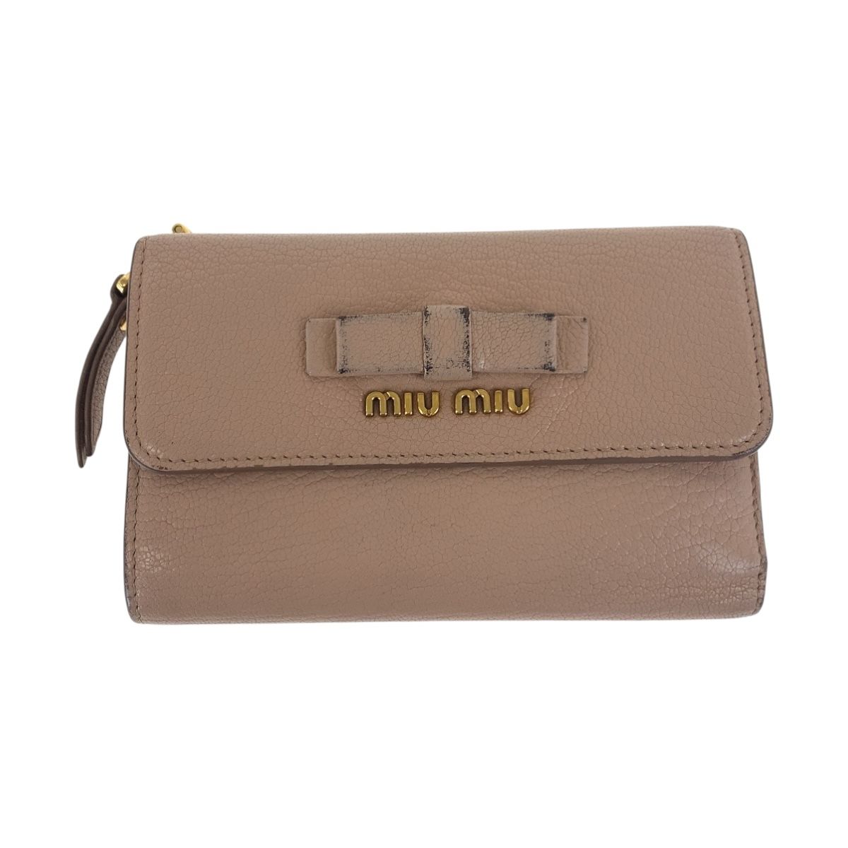 miumiu ミュウミュウ ビジュー リボン エナメル ラウンド 長財布 中古 MIU MIU - ミュウミュウ 2つ折り 長財布 リボン エナメル