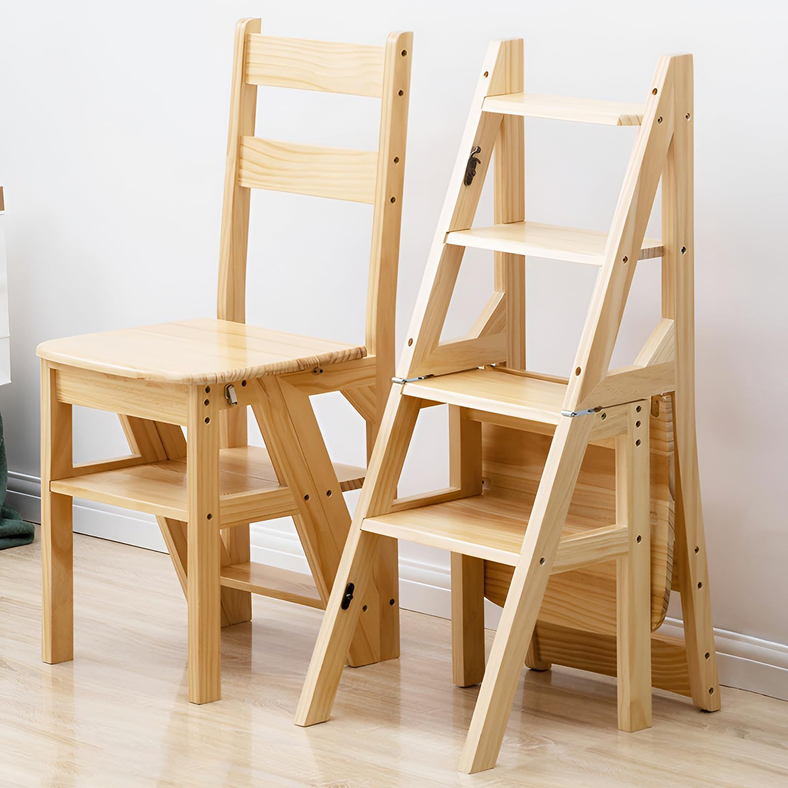 awliye ステップチェア 折りたたみ 4段 踏み台 椅子 木製 ステップ台 安定性と耐荷重性 ロック固定 脚立 折り畳み椅子 ステップスツール 玄関 台所 フラワースタンド スツール 棚 屋内 ロフトベットの上り下り用