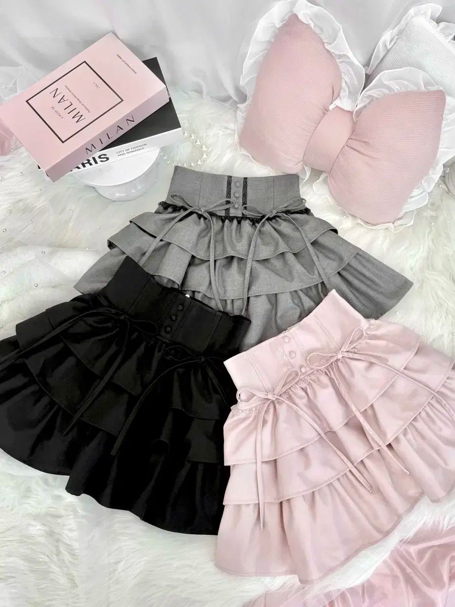 量産型地雷系スナ系허니뮤ミシェルマカロンティアードフリルスカート ブラック