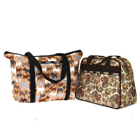 【中古】 2点セット レスポートサック LeSportsac トートバッグ ショルダー ハンド 犬 ペイズリー ブラウン ナイロン 08HC393