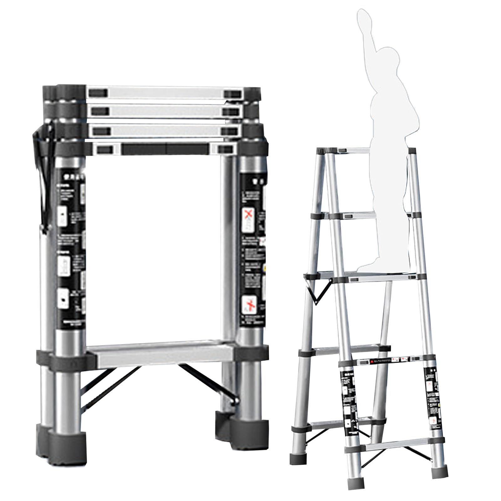 伸縮はしご 耐荷重150KG 最長1.4m 兼用脚立 持ち運びやすい 軽量 折り畳み 伸縮梯子 はしご ステンレス鋼 伸縮自在 ロック付き 滑り止め付き 梯子 室内 室外 業務用 作業 家庭用