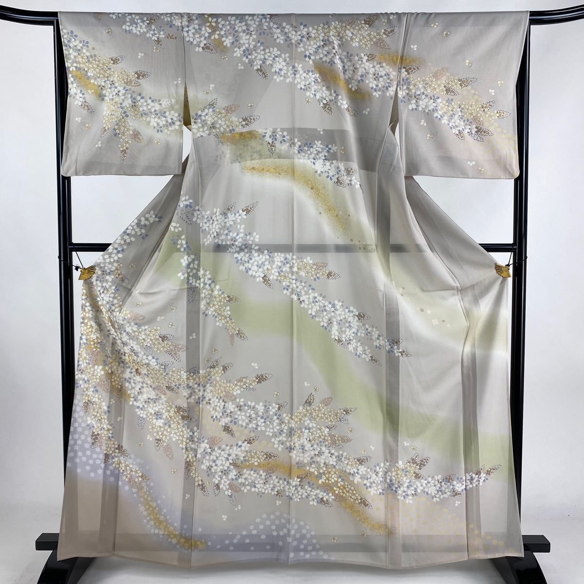 訪問着 身丈164.5cm 裄丈65cm M 薄物 絽 萩 草花 金糸 金彩 灰茶