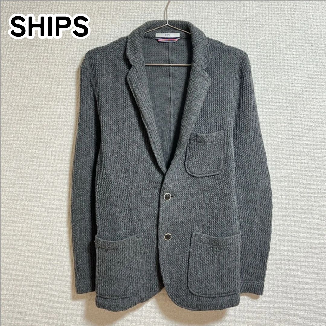 SHIPS シップス M グレー アクリルウール ニットジャケット