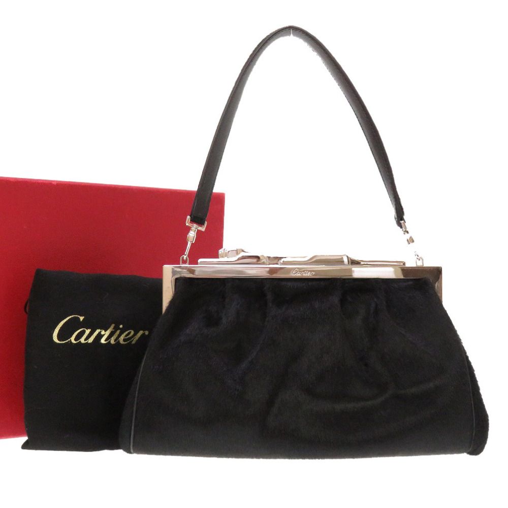 美品 カルティエ パンサー パンテール ハラコ ブラック ハンドバッグ 