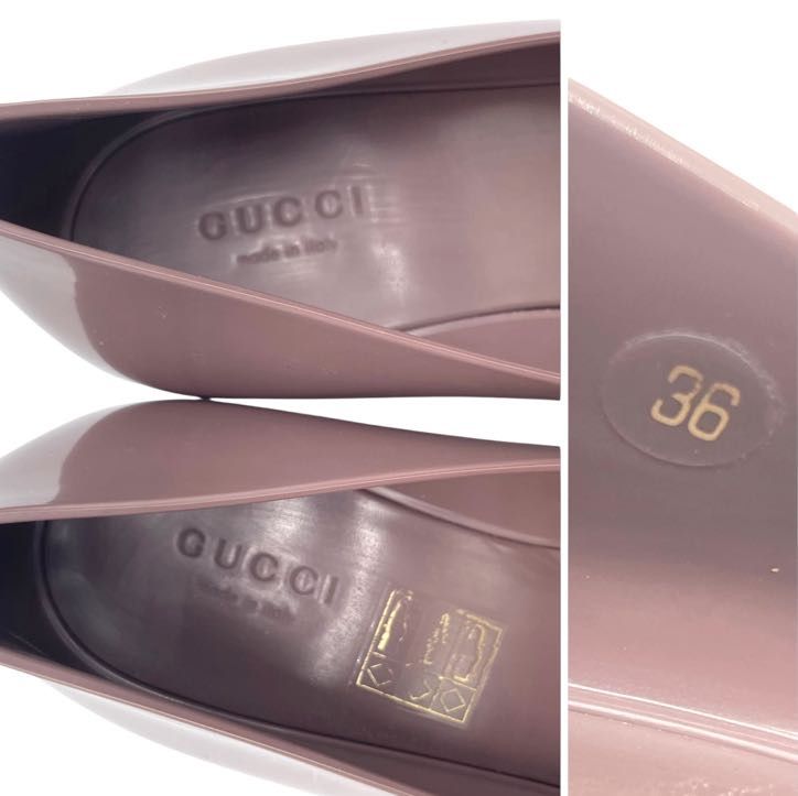 GUCCI ラバーレインシューズ　ピンクべージュ　ウェッジソール　25cm 新着ファッション - GUCCI ラバーレインシューズ ピンクべージュ