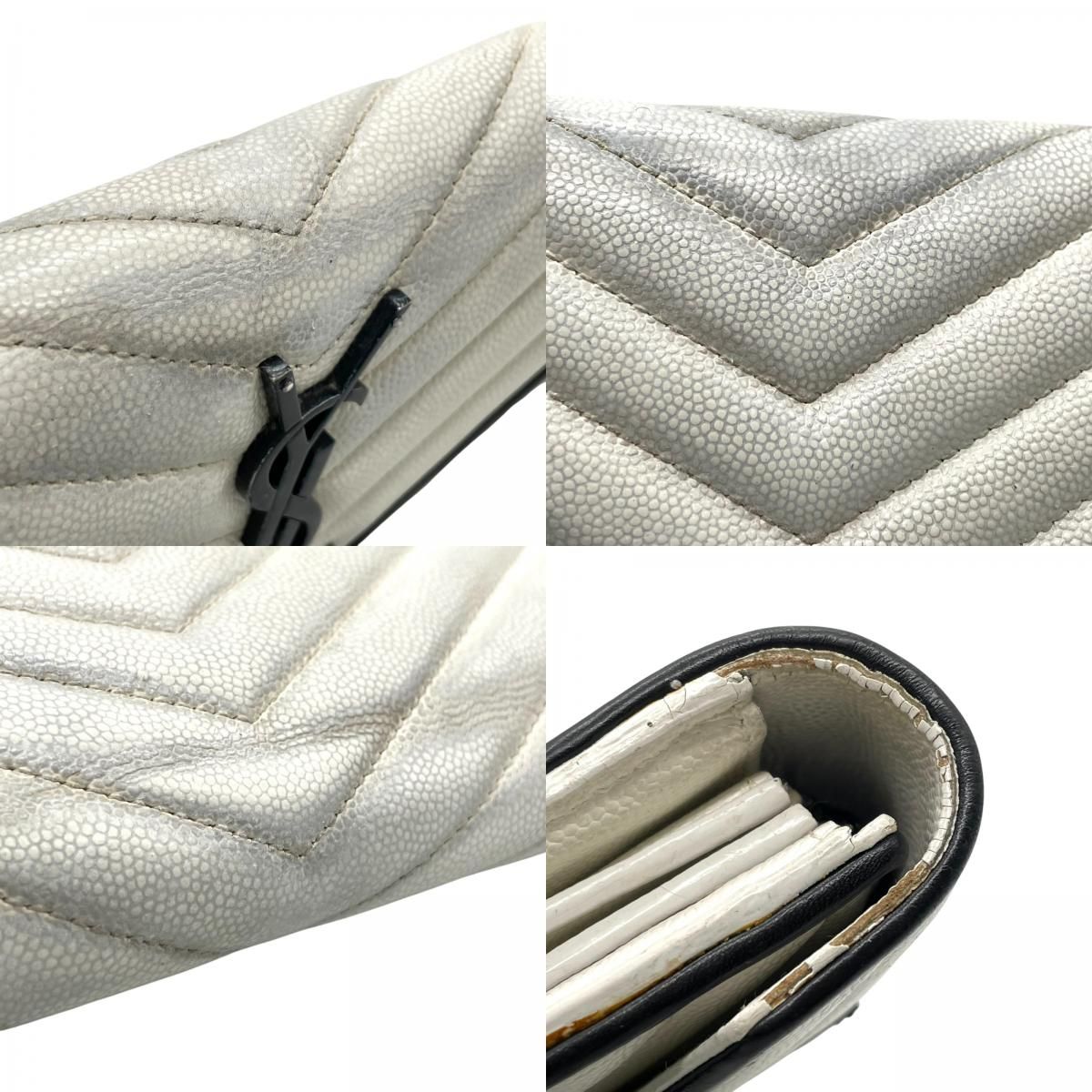 サンローラン YSL カサンドラ 長財布 Vステッチ キャビアスキン ベージュ サンローラン YSL カサンドラ 長財布 Vステッチ キャビアスキン