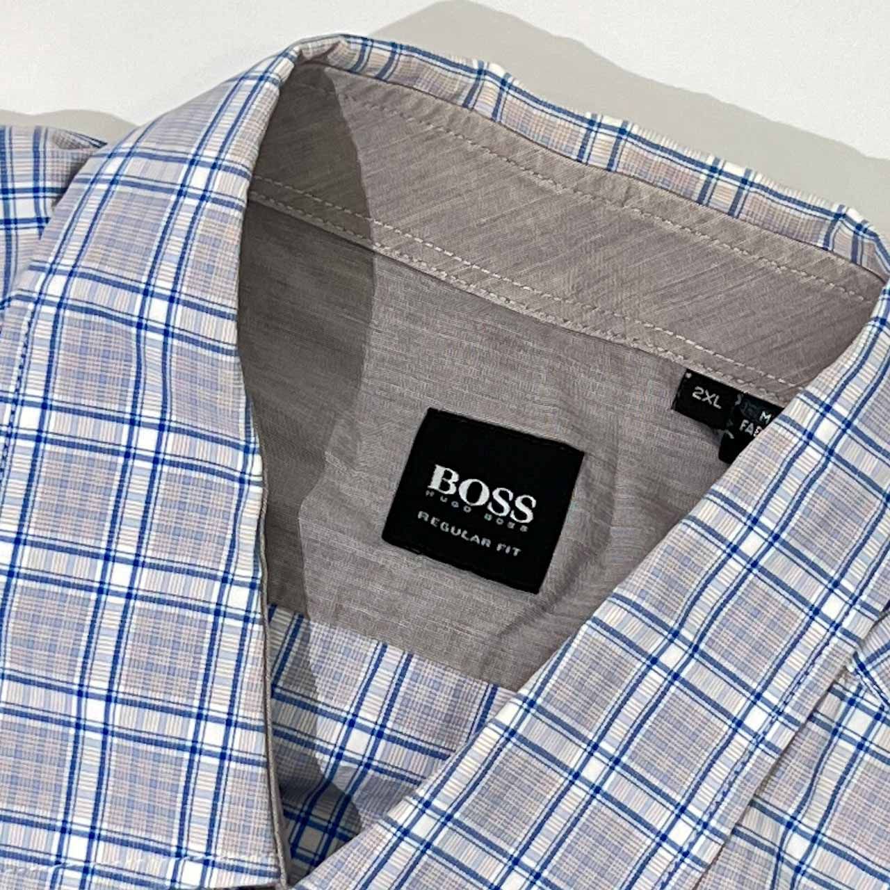 BOSS ボス REGULAR FIT マチ付き チェック 長袖シャツ 2XL/ブルー系 メンズ
