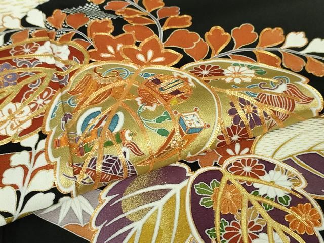 平和屋本店□極上 創業460年・千總 黒留袖 駒刺繍 束ね熨斗桐花文 金彩