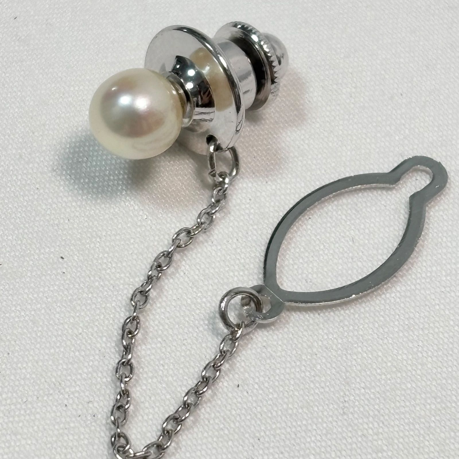 新品　タイピン　パール　シルバー 送料無料】タイピン/パールタイタック/シルバー/2点セット