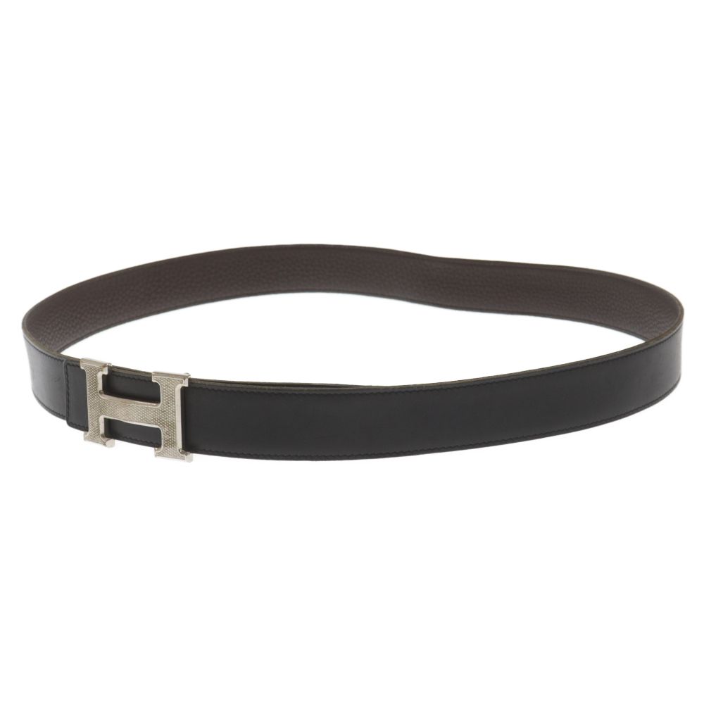 HERMES (エルメス) コンスタンス Hバックル ギヨシェ金具 リバーシブルレザーベルト シルバー/ブラック/ブラウン K刻印
