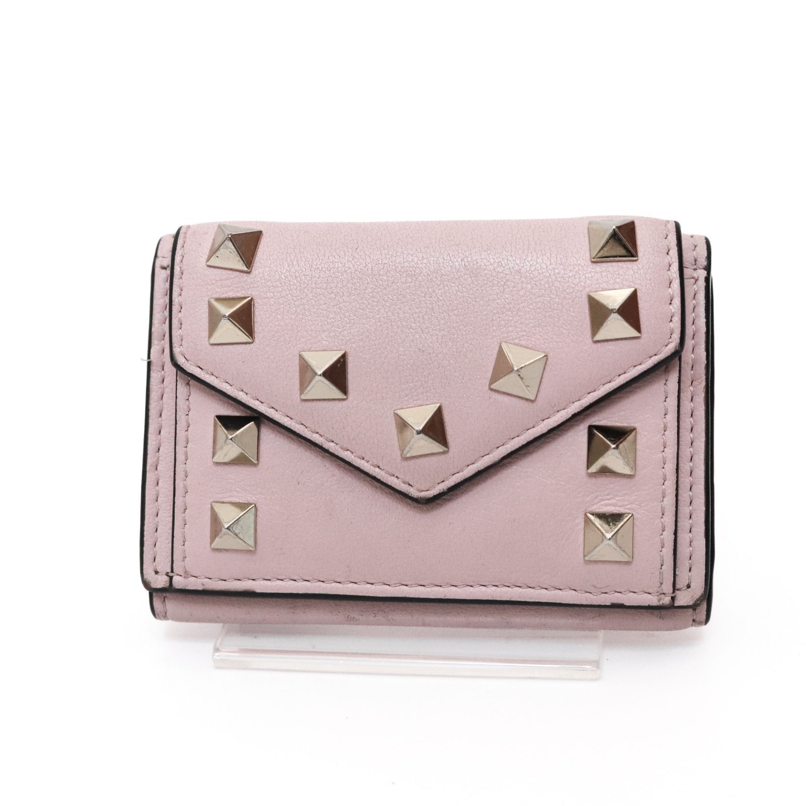 VALENTINO ピンクレザー三つ折り財布 VALENTINO ヴァレンティノ 三つ折り財布 ピンク ロックスタッズ