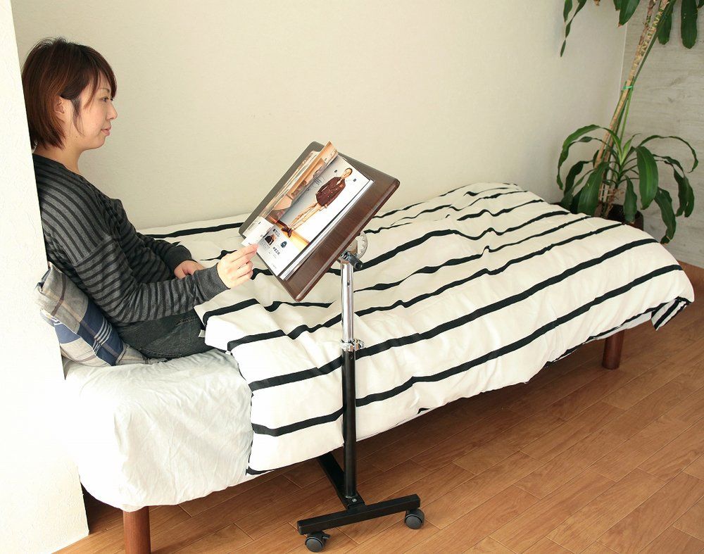 ダークブラウン-ブラック コンパクト 折りたたみ 高さ64 98.5cm 昇降 SCY-2168M4CDB 角度調節 キャスター付 サイドテーブル オスマック OSMAC