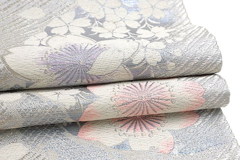 振袖 帯「黒×ゴールド 花、桜紋」日本製 西陣織 西陣織証紙番号