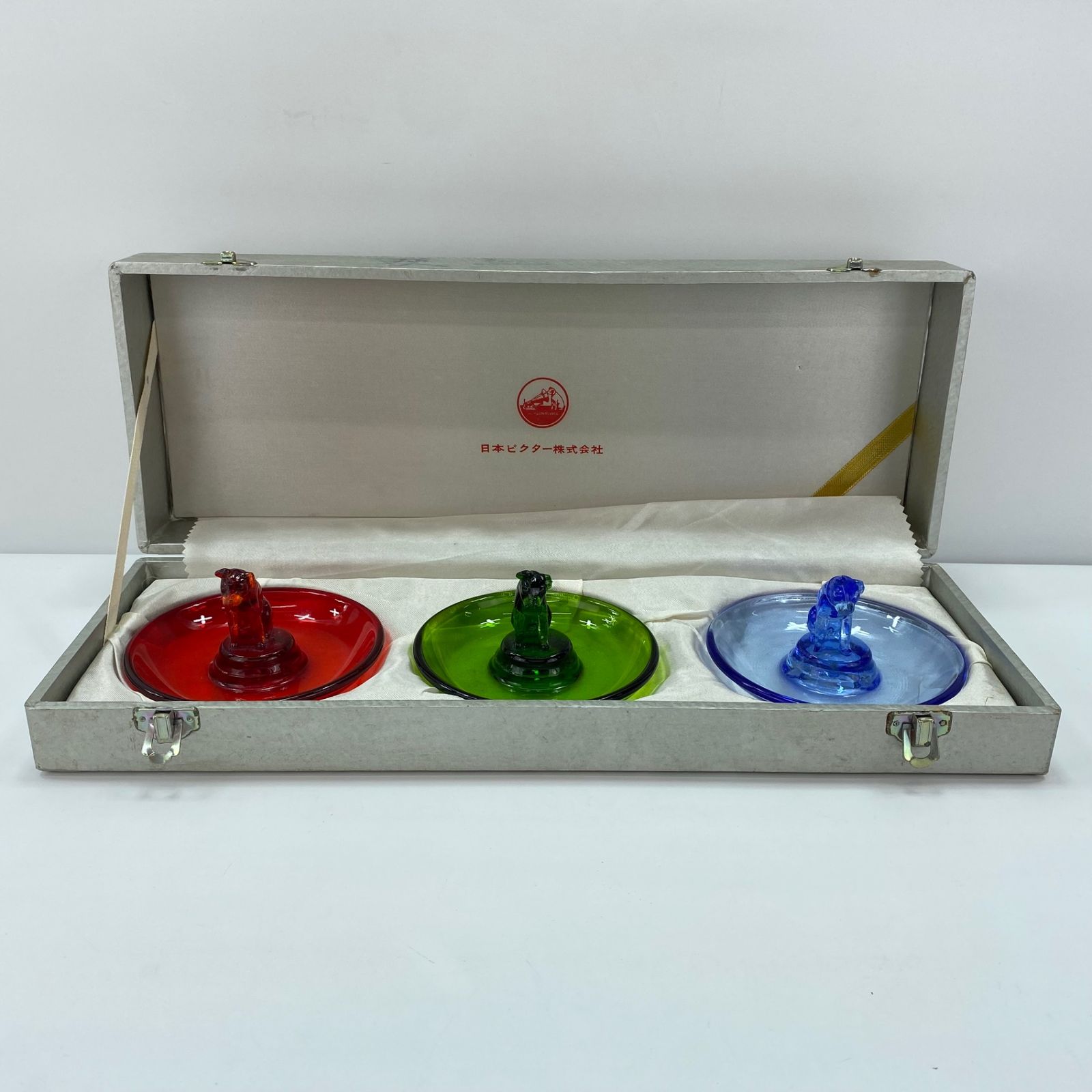 ビクター犬ニッパー君3色揃い 灰皿 ガラス製 アッシュトレイ オブジェ