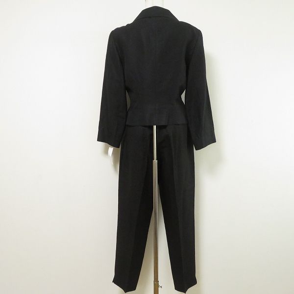 snc ケンゾー KENZO セットアップ パンツスーツ ツーピース 40 黒 麻混 刺繍 花柄 ヴィンテージ フランス製 レディース 969794