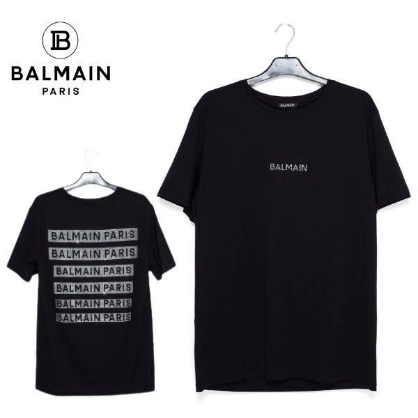 BALMAIN バルマン メンズ Tシャツ ブラック 黒 キラキラ ライン