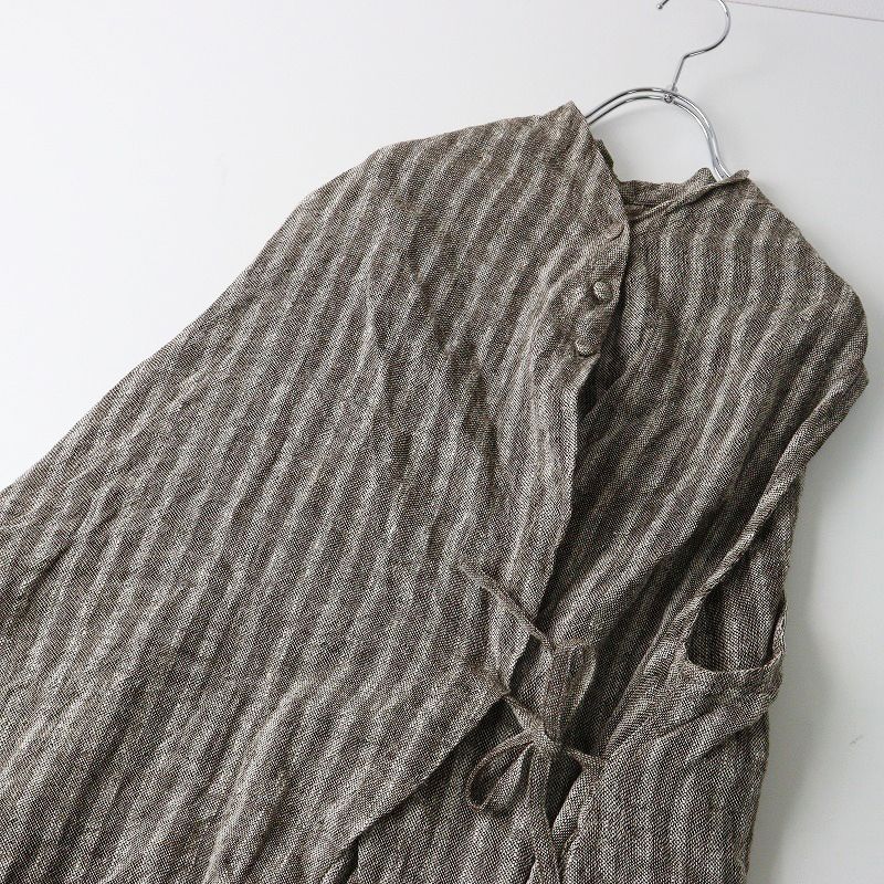 うさと USAATO 手織り 手紡ぎ 天然草木染め ストライプ織り カシュクールロングベスト グレー┃レイヤードワンピース 2400014607499 HRDEVELOPMENT_JP