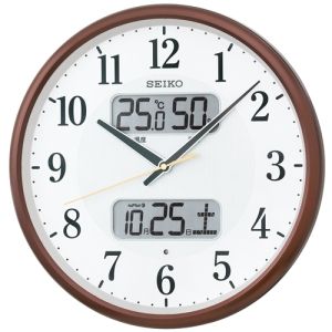 【新品・4営業日で発送】SEIKO CLOCK (セイコークロック) 掛け時計 電波 アナログ カレンダー・温度・湿度表示 茶メタリック KX383B