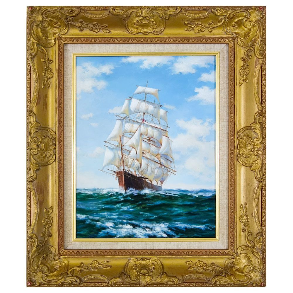 絵画 油彩画 F6号「帆船」手描き 額付き 油絵 肉筆 海洋画 風景 開運 
