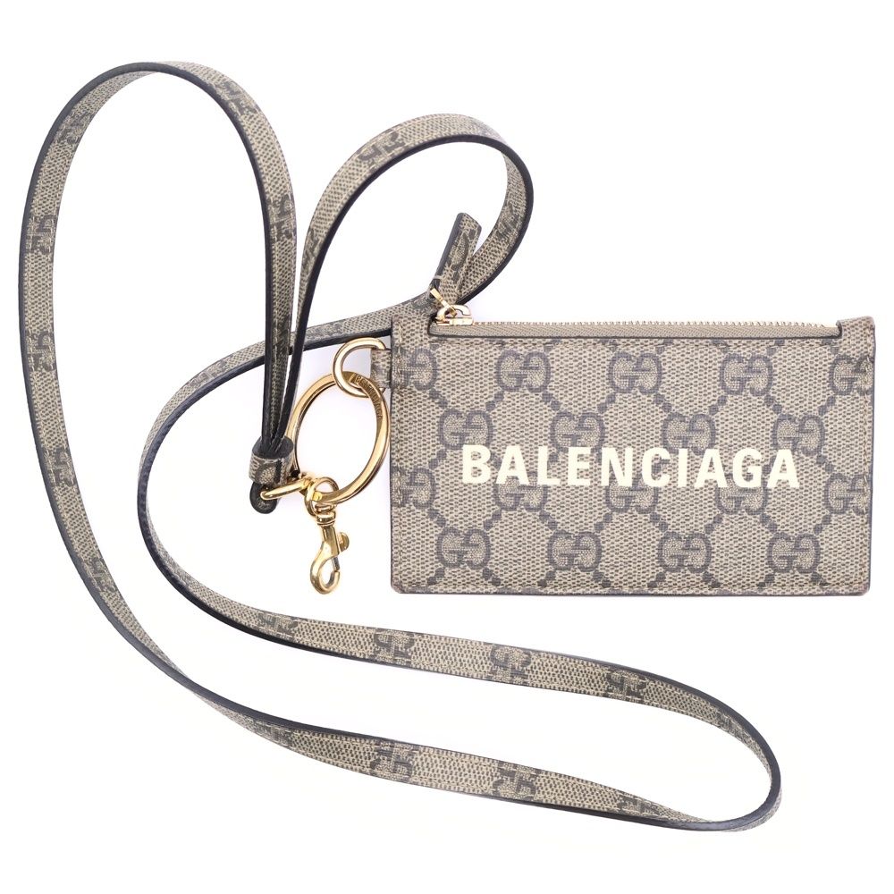 GUCCI グッチ グッチバレンシアガ フラグメントケース カードケース ゴールド金具 ベージュ 681706