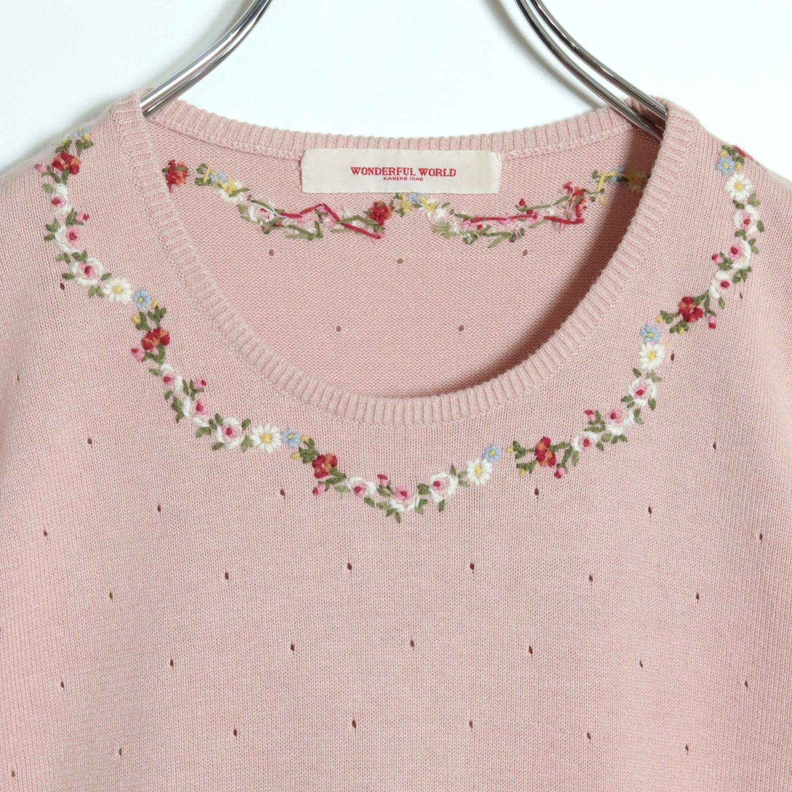 ワンダフルワールド　カネコイサオ　花柄　フラワー　ウールニット　ウールセーター. ワンダフルワールド カネコイサオ 花柄 フラワー ウールニット