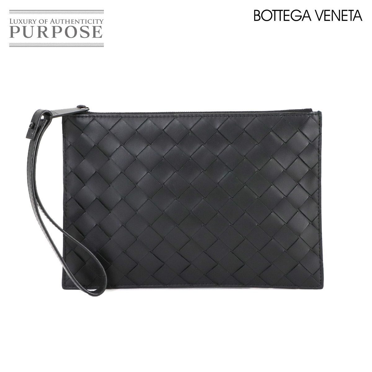 ボッテガ ヴェネタ BOTTEGA VENETA イントレチャート ポーチ レザー ブラック 592643 ブラック 金具 Intrecciato Pouch 90277104