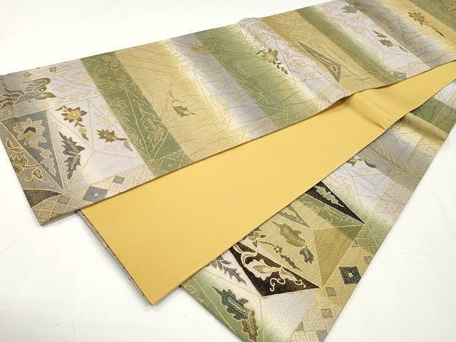 平和屋着物○太鼓柄袋帯 創作帯 結幡 飛鳥枝葉唐草文 金彩 正絹 逸品