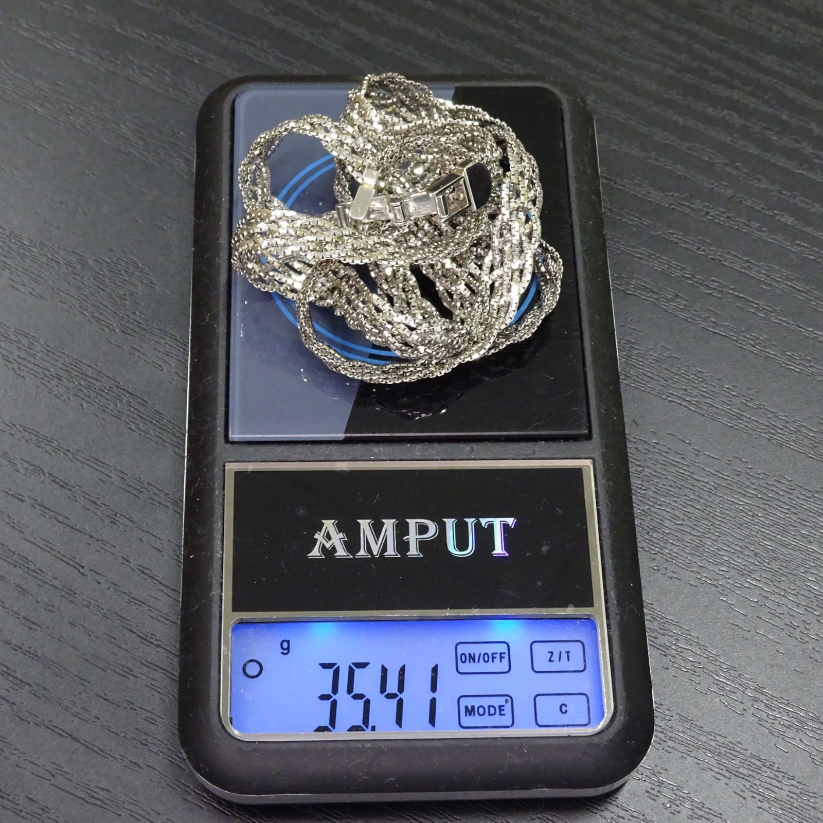 プラチナpt850 ボリューム 編み込み デザイン ロング ネックレス 60cm 