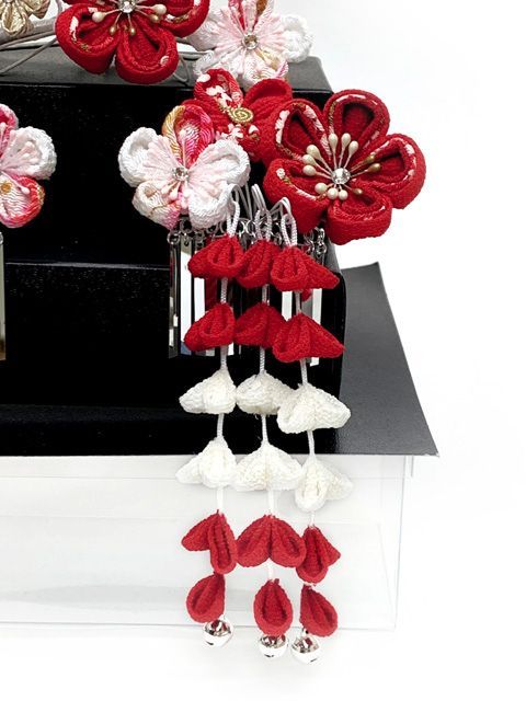 勝山　髪飾り3点セット 七五三用　百貨店 七五三 髪飾り 勝山かんざし 3点セット「桜色 丸つまみのお花」7歳