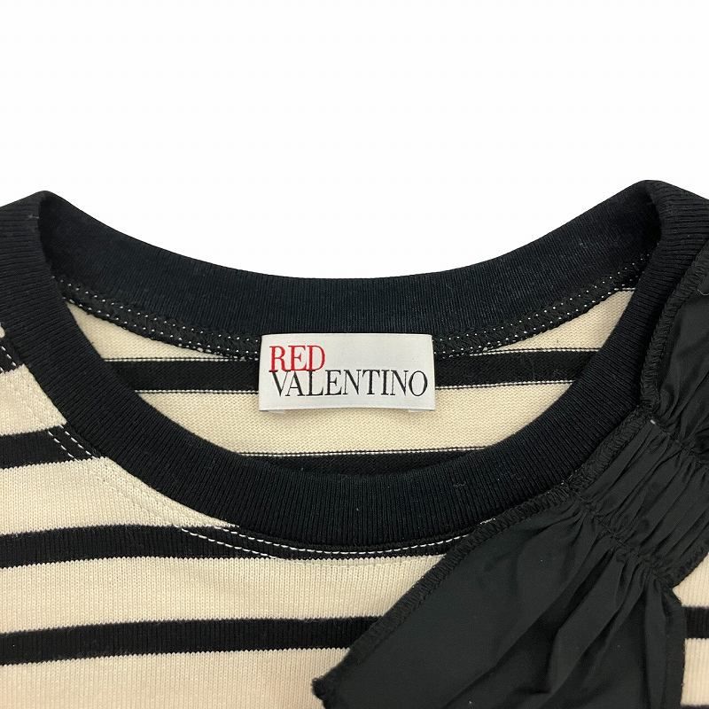 レッド ヴァレンティノ RED VALENTINO 美品 ビッグリボン ボーダー カットソー Tシャツ 半袖 XS 黒 ブラック 白 レッド ヴァレンティノ RED VALENTINO 美品 ビッグリボン