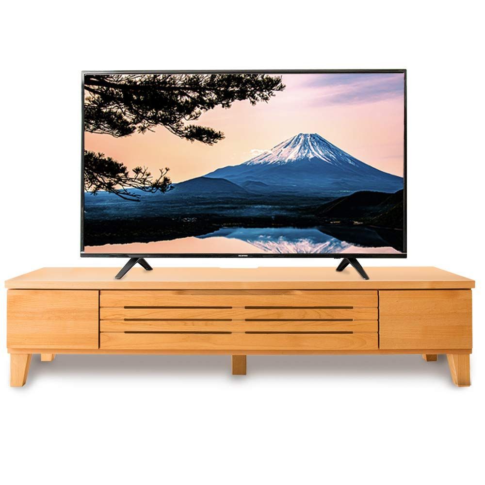 引き出し付き アルダー材 天然木 ナチュラル 50型 扉付 43型 高さ約35cm 奥行約40cm 完成品 幅約150cm ローボード テレビボード T-ATV-150 テレビ台 アイリスプラザ 【50-55型推奨】