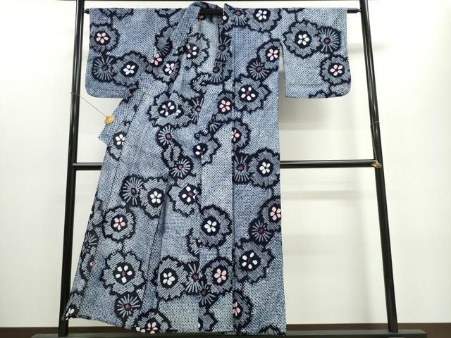 平和屋着物∴夏物 浴衣 綿紅梅 トンボ 蜻蛉 エ霞舞花文 綿 逸品