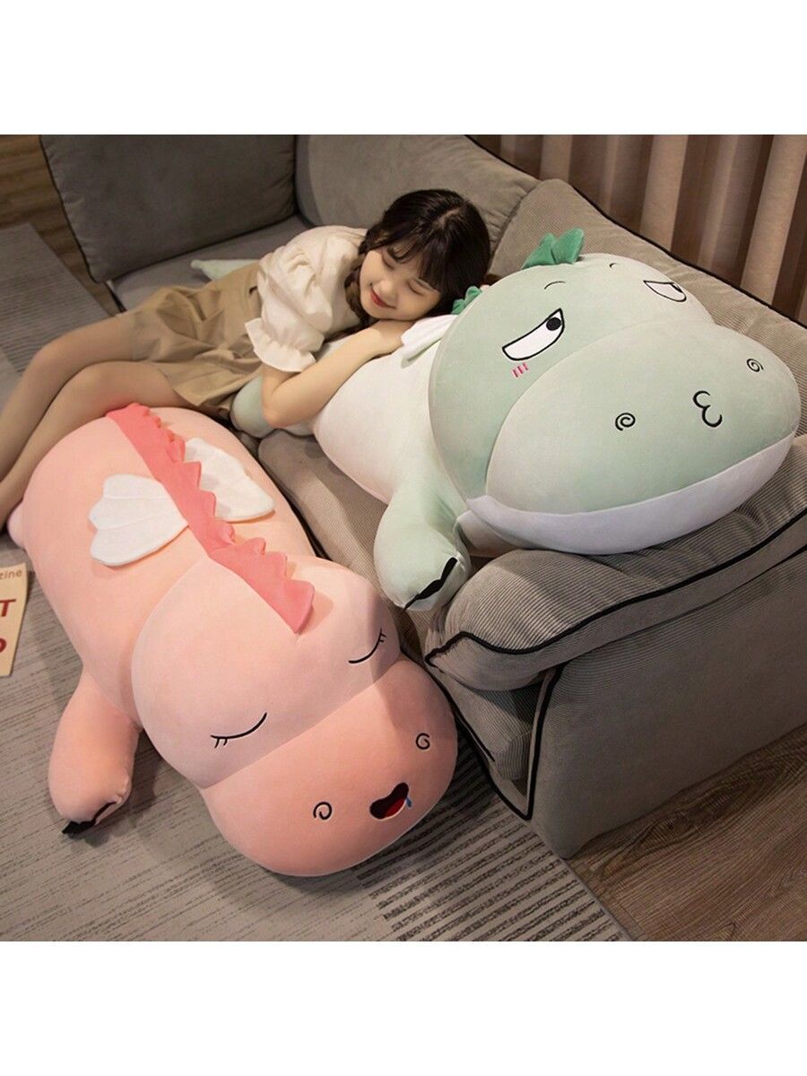 1個 39インチ かわいい恐竜ボディピロー 緑の恐竜ぬいぐるみクッション 子供の誕生日プレゼント 寝具の相棒ぬいぐるみ
