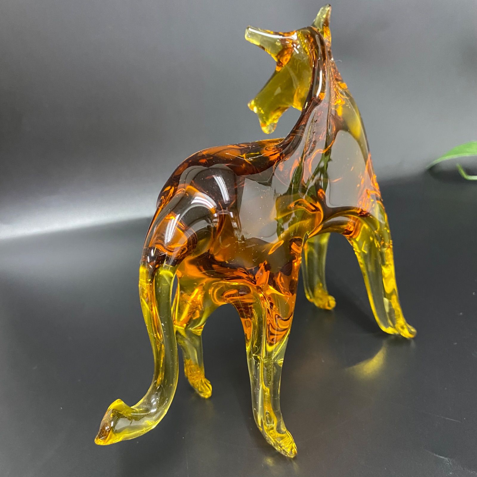 希少・美品】月夜野工房 ガラスアート 馬 オブジェ 置物 アンバー 琥珀 