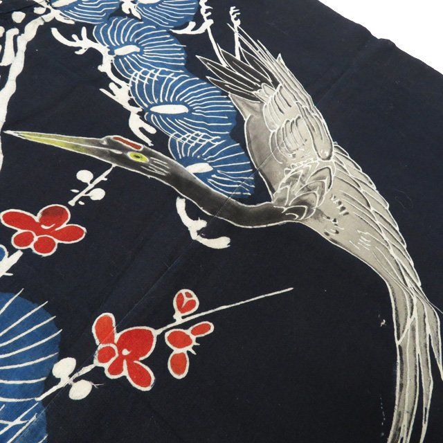 藍染 筒描き 筒書き つつがき 鶴 亀 松竹梅 古裂 時代布 襤褸