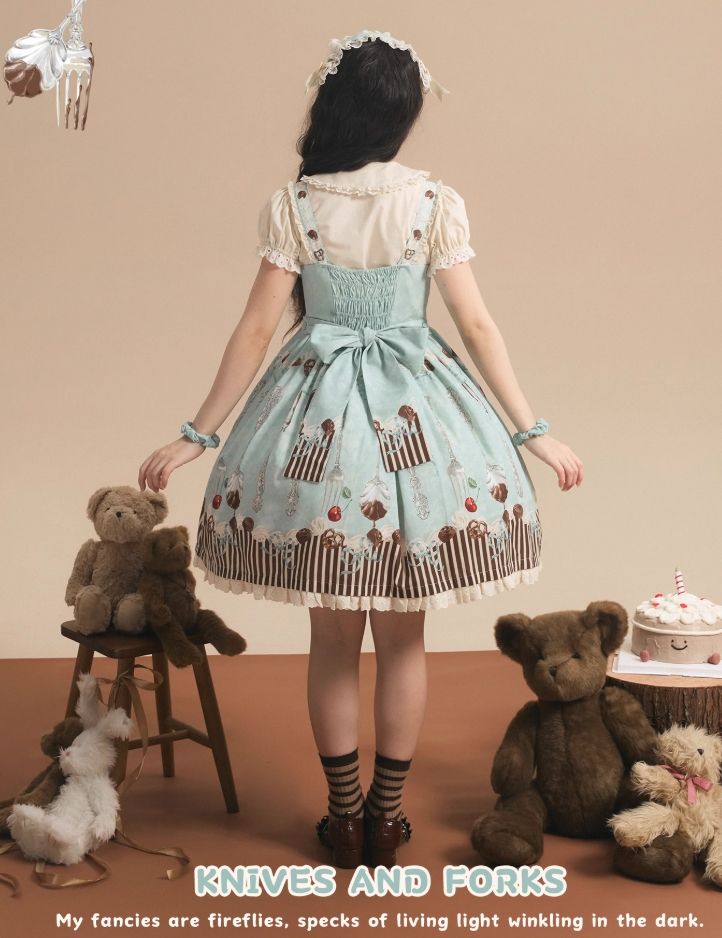 甘いチョコレート柄プリント 緑色
