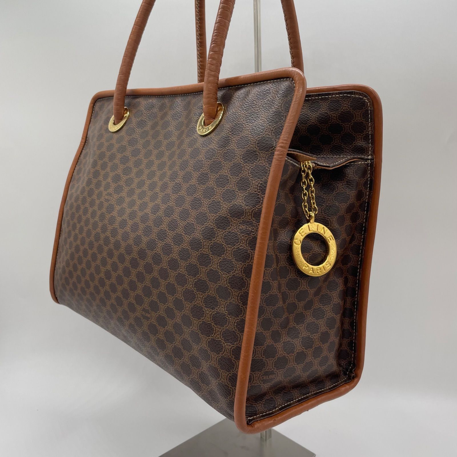 CELINE セリーヌ マカダム柄 サークルロゴ金具 ショルダー トート 