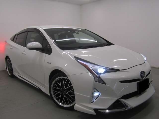 塗装品 メッキ+LED付きABS製 50系 プリウス 前期 ハーフエアロ 3点セット サイドステップ リアハーフエアロ フルエアロ