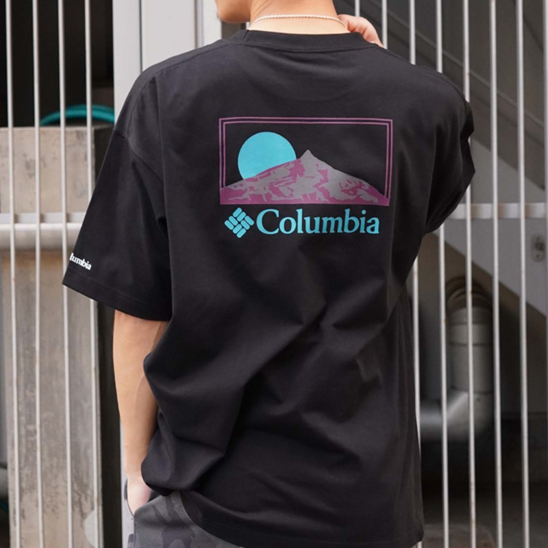 【ムラスポ公式】COLUMBIA コロンビア ムラサキスポーツ限定 Tシャツ UV生地でゆったりシルエット ブラック/マルチ PM0941